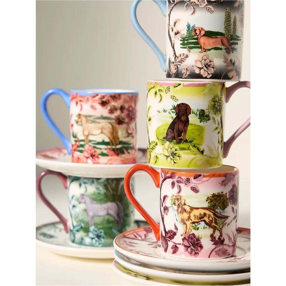Anthropologie Portobello Stoneware Espresso Cup & Saucer in Brown Horse ~ New - Picture 3 of 3